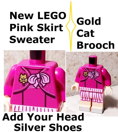 New LEGO SPECIAL OCCASION Pink Sweater Torso Gold Cat Peachie Silver Shoes Legs