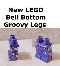 New LEGO Bell Bottom Jeans LEGS Groovy Metal Chain Belt 70's ALERT Print Sides