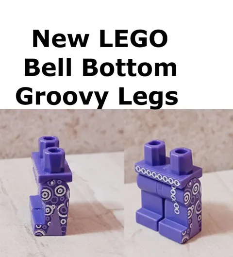 New LEGO Bell Bottom Jeans LEGS Groovy Metal Chain Belt 70's ALERT Print Sides