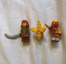 LEGO Minifigure Lot of 2 Ninja Figures w/ Weapons Accessories & Dragon