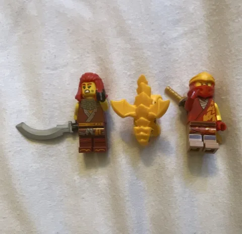 LEGO Minifigure Lot of 2 Ninja Figures w/ Weapons Accessories & Dragon