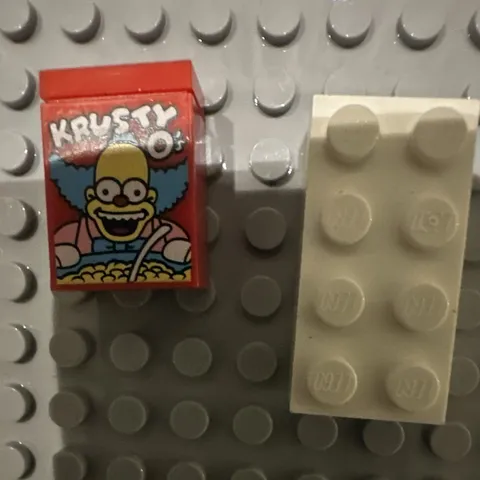 LEGO Red Printed 1x2 Tile Krusty-O's Krusty the Clown Simpsons 3069bpb0567