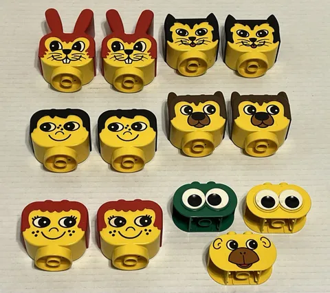 Lego Duplo Heads Cat Bear Rabbit Boy Girl Monkey Eyes 1 1/2”-3 3/4” Lot Of 13