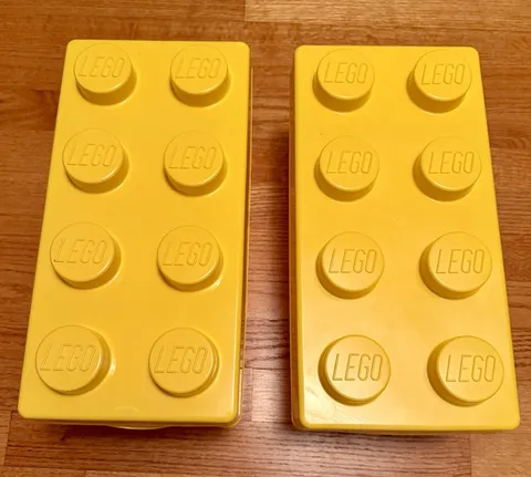 2 (Two) LEGO Storage Brick 8 Stud Containers Boxes - Yellow EMPTY 14"x7"x7" Used