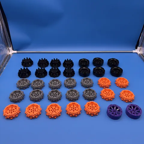 35 Lego Lot Wheel Hard Plastic Small Cleats Gray Orange Black 64711 55817 11094