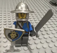 LEGO Castle Lion Knight Minifigure w/ Silver Helmet, Sword & Lion Shield
