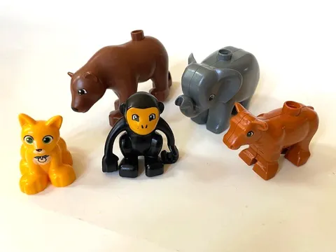 LEGO Duplo Animals - Lot of 5: Monkey, Elephant, Brown Bear, Cat & Cow