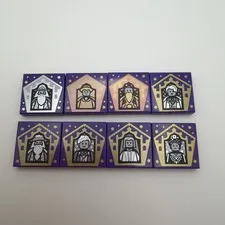 8 pc Lot LEGO Harry Potter: Chocolate Frog Cards incl. Silver Dumbledore Tile