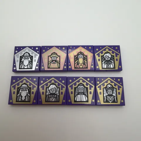 8 pc Lot LEGO Harry Potter: Chocolate Frog Cards incl. Silver Dumbledore Tile