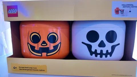 🎃 LEGO Halloween Large Storage Heads 2-Piece Set 🧱 Pumpkin + Skeleton Bin