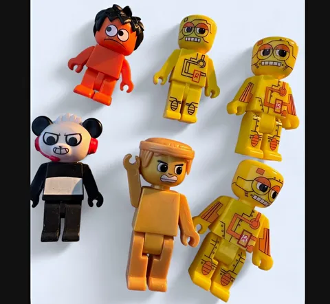 Assorted Block Style Character Figures Lot of 6 Robot Panda Mini Figures