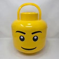 Lego Sort & Store Head 12" Yellow Container with Handle Lid & 2 Storage Trays