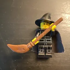 LEGO Minifigures Witch Minifigure Black Hat Cape Brown Broom Fantasy Figure