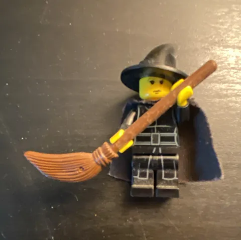 LEGO Minifigures Witch Minifigure Black Hat Cape Brown Broom Fantasy Figure