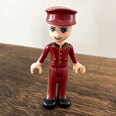 LEGO Friends Minifigure Hotel Bellhop/Doorman Dark Red Uniform Cap Black Shoes