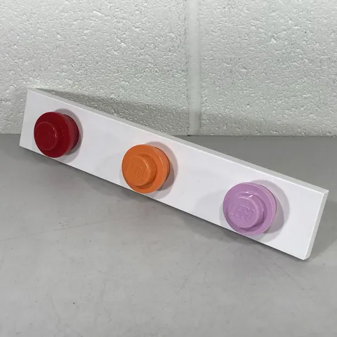 LEGO Wall Hanger Rack w/ 3 Knobs, Studs, Colors Red/Orange/Pink DK-2850