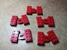 LEGO LOT OF 5 VINTAGE RED MODIFIED 2X4 BRICKS COUPLING MALE FEMALE 4747 4748