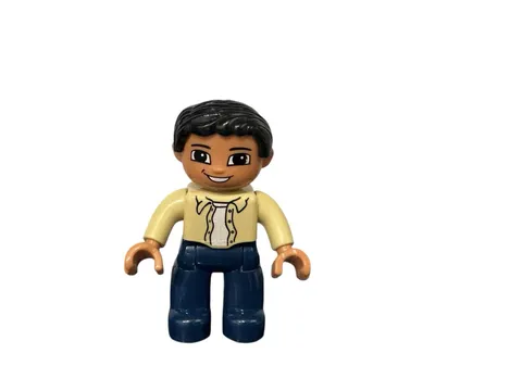 Lego Duplo 2.5” Man Figure: Black Hair, Blue Pants And Beige Shirt W/ Tie