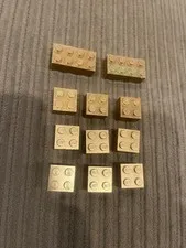 LEGO Metallic Gold 2x2 Brick x 9 plus 2 - 2x6 bricks