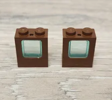 Lego 2377 Brown Window 1 x 2 x 2 Plane & 4862 Trans Light Blue Pane Lot Of 2
