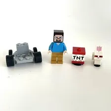 Lego Minecraft Steve, Killer Bunny, TNT Block and Vehicle Chassis Mini Figures