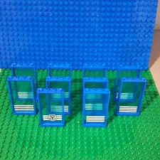 LEGO 1x4x6 door frame In Blue. Lot Of 10. With Window Panes And Stickers.