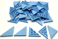 Lego 50 New Bright Light Blue Tiles Flat Smooth Modified 4 x 4 Triangular Parts