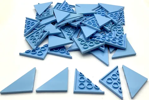 Lego 50 New Bright Light Blue Tiles Flat Smooth Modified 4 x 4 Triangular Parts