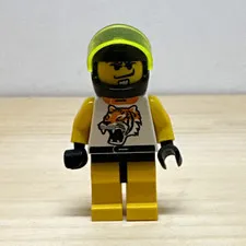 LEGO Minifigure Yellow w/ Black Helmet, Trans-Neon Green Visor, Tiger Torso