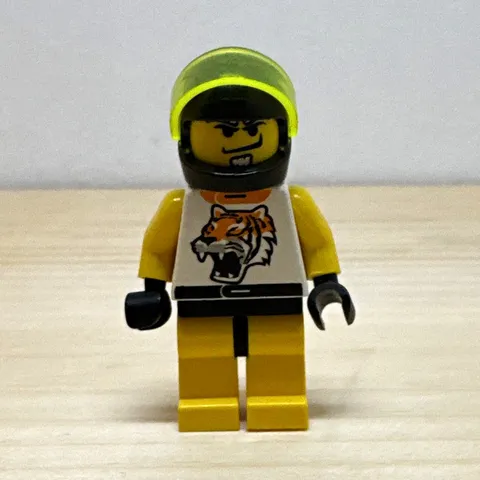 LEGO Minifigure Yellow w/ Black Helmet, Trans-Neon Green Visor, Tiger Torso