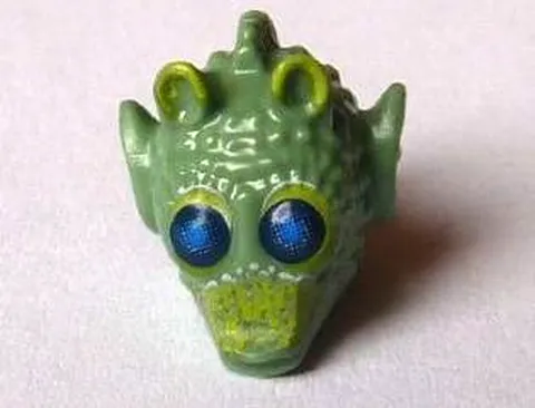 Minifigure, Head, Modified SW Rodian with Dark Blue Eyes and Lime Mar - New LEGO