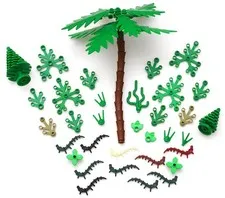 LEGO 42 Piece (as shown) Foliage Leaves Bushes Vines Palm Tree Trunk (Washed)