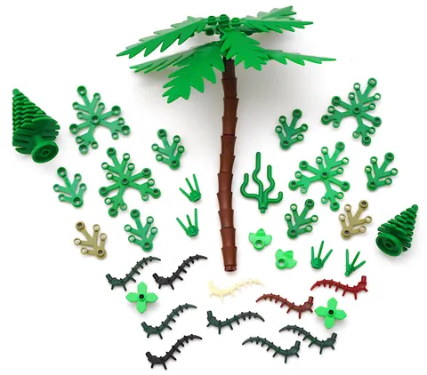 LEGO 42 Piece (as shown) Foliage Leaves Bushes Vines Palm Tree Trunk (Washed)