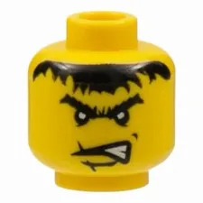 LEGO Yellow Minifigure, Head Male Scar Across Lip, Angry Black Eyebrows