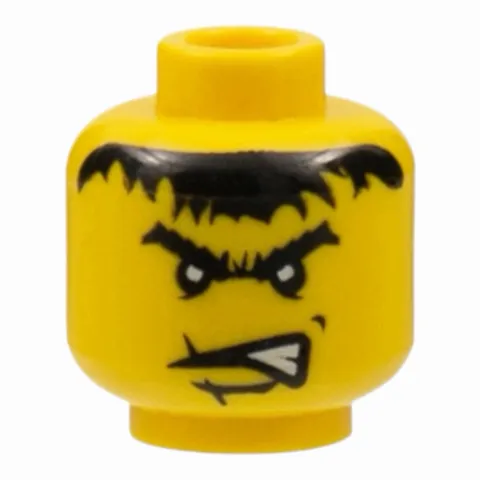 LEGO Yellow Minifigure, Head Male Scar Across Lip, Angry Black Eyebrows