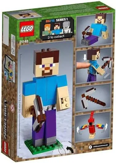 LEGO Minecraft: Minecraft Steve BigFig with Parrot: 21148 (Not in Original Box)