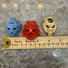 Vintage Lot Of 3 Lego Bionicle 2001 Masks Replacement Red Tan Blue Pakari Kaukau