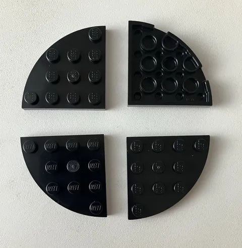 Lego 4x New Pieces Plate 4x4 Round Corner 1/4 Circle BLACK #30565