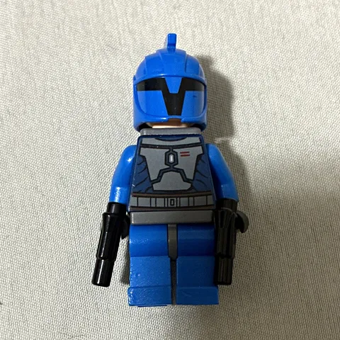 LEGO Blue Minifigure w/ Gray Armor Print Helmet Jetpack Backpack & 2 Blasters