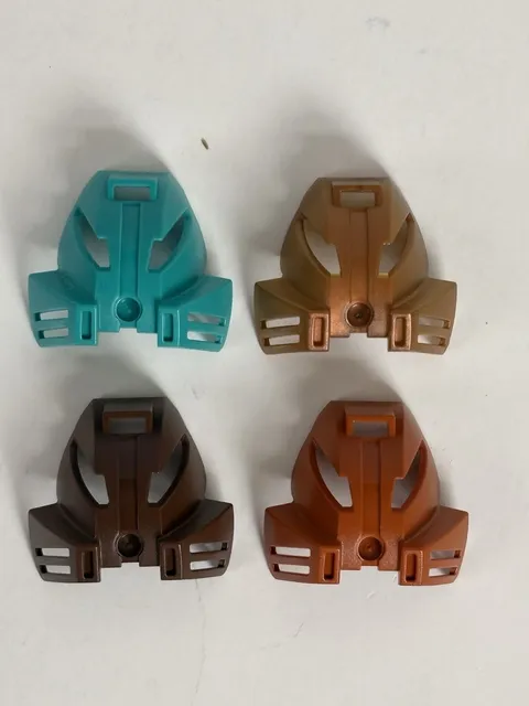 LEGO Bionicle Kanohi Kakama Mask Lot of 4 - Teal, Dark Brown, Gold, Dark Orange