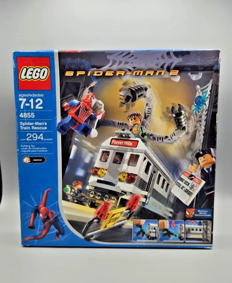 Lego 4855 Spider-Man's Train Rescue Set SEALED 2004 Retired Spider-Man 2 294 Pcs