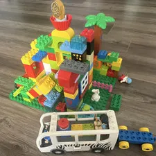 LEGO DUPLO Multicolor Printed Brick Lot w/ Zebra Bus, Figures & Palm Tree