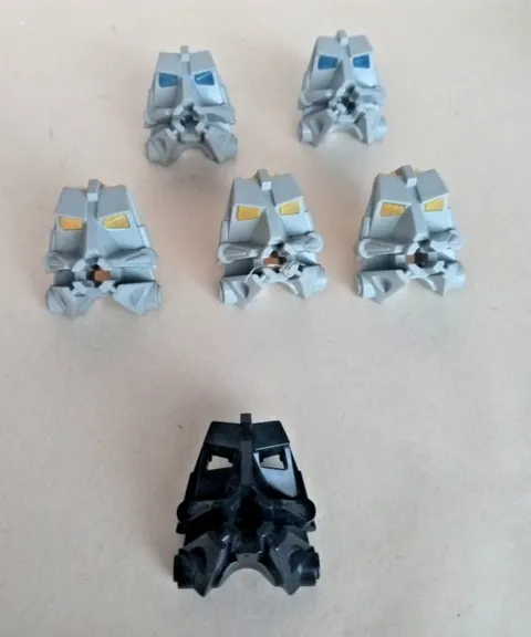 Lego loose Bionicle head connector lot x6 grey black translucent blue yellow