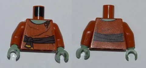Torso SW Dark Brown Waist Sash, Sand Green Neck Pattern / Dark Orange - New LEGO