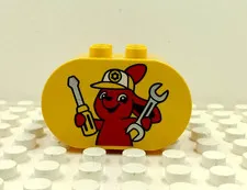 Lego Duplo Printed Brick 2x2 2" Oval Red Rabbit w/ tools yellow/red