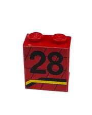 LEGO Red Panel 1 x 2 x 2 with Number "28" Sticker (8808) Formula One Racer