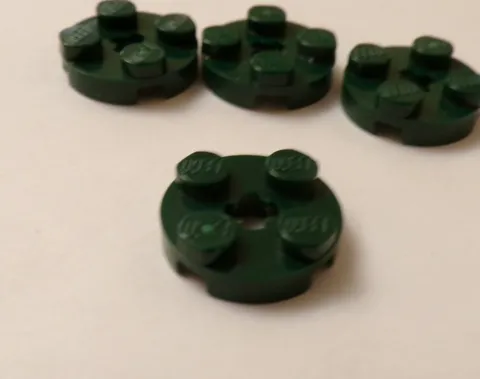 Lego x7 Dark Green 2x2 Round Plate, Axle Hole, 4032 (028-289)