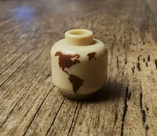 LEGO Tan Minifigure, Head with Reddish Brown Globe World Map. QTY 1. 3626pb2892