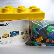 Yellow Lego Brick Storage Box With 1lbs Lego Bricks Etc Plus Lego Classic Book