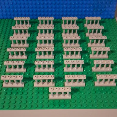 LEGO Fence 1 x 4 x 2 Spindled with 4 Studs In Light Gray. Lot Of 25.